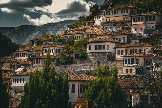 De architectuur in de oude Albanese stad Berat